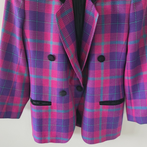 Braemar by Jeremy Scott 6 Vintage Elle Woods Barbiecore Retro Plaid Wool Blazer - Picture 6 of 14